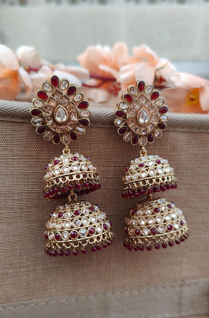 Ranu Double Polki Jhumkis