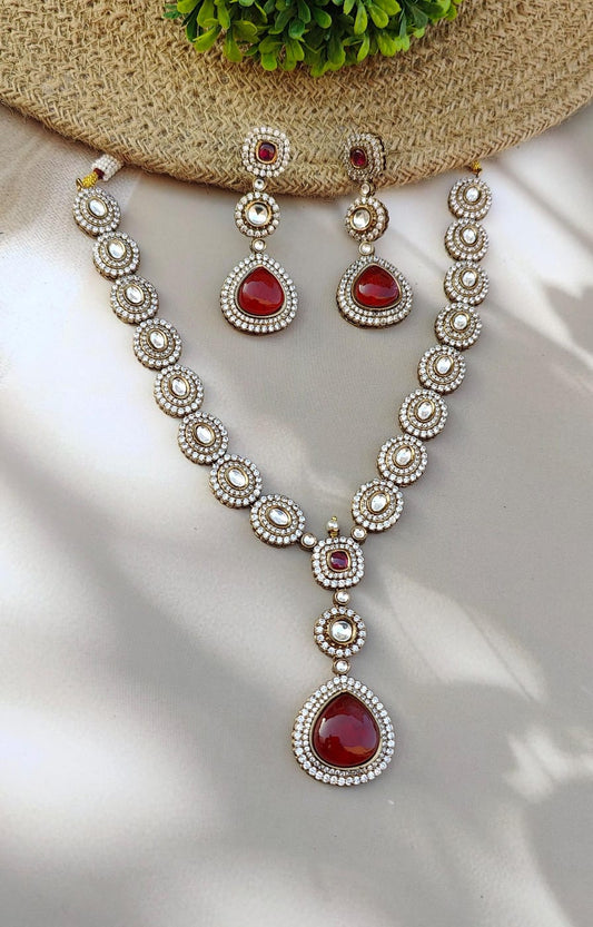 Vaibhavi Long Moissanite Necklace Set