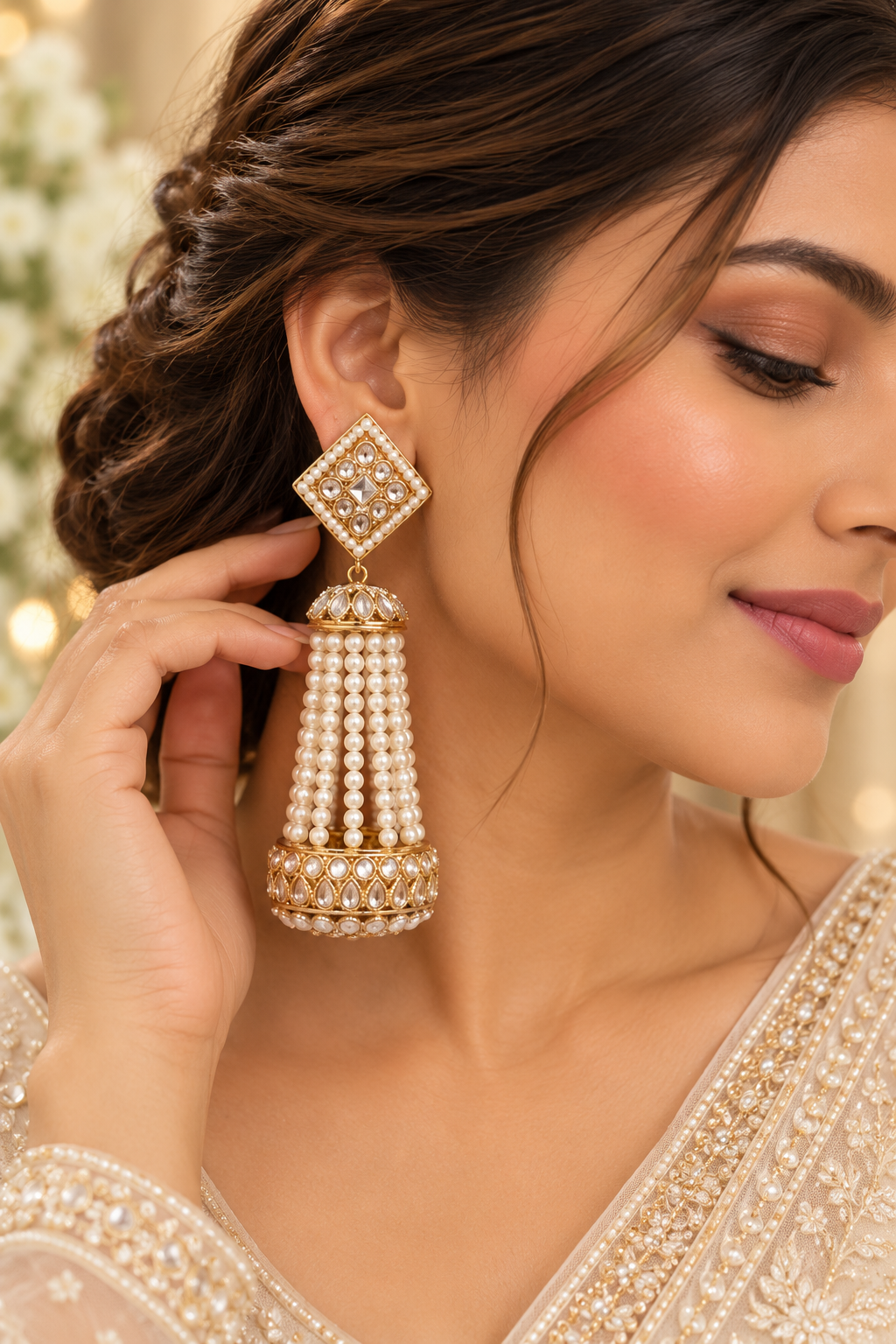 Liana Beaded Polki Jhumkas