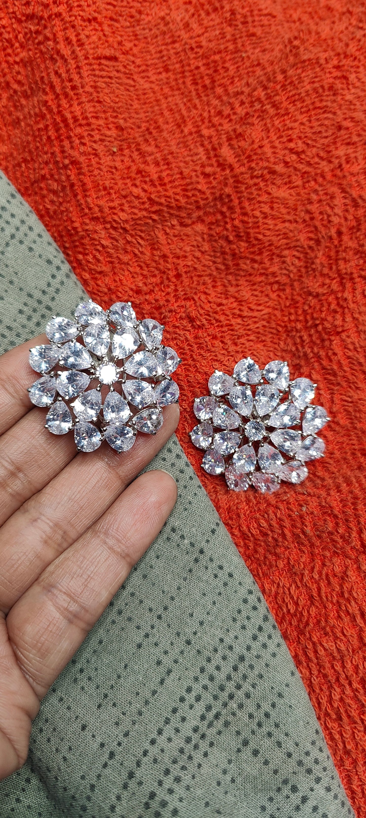 Vithika Big Floral AD/CZ Studs Earrings