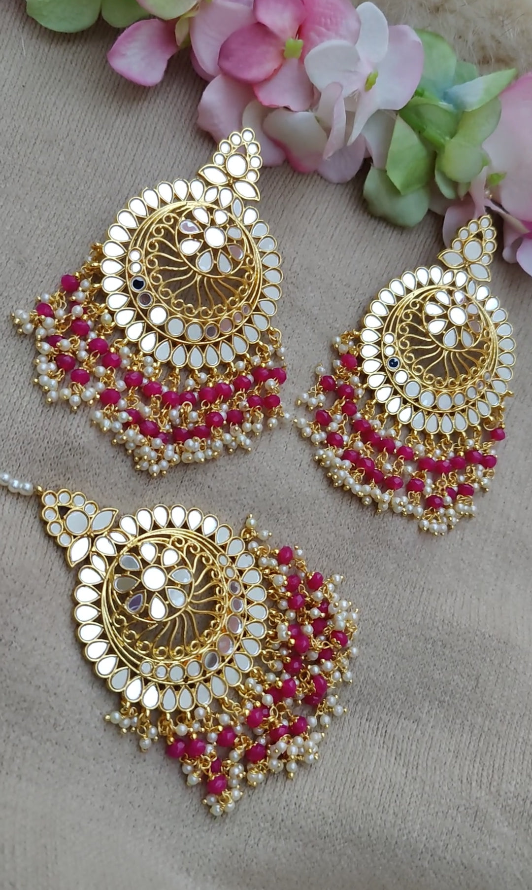 Akshata Mirror Oversized Earrings Tikka (Gold)