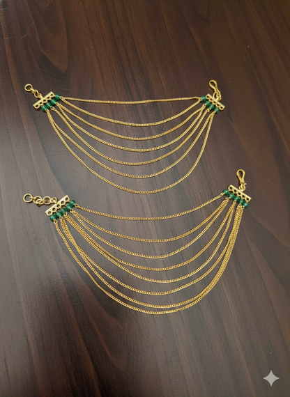 Priyanshi Gold Saharey Earchains with Green Beads