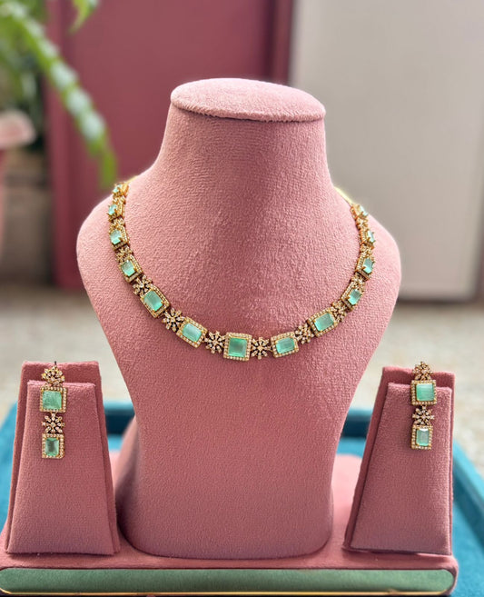 Lisha AD Necklace Set | AD Necklace with Earrings