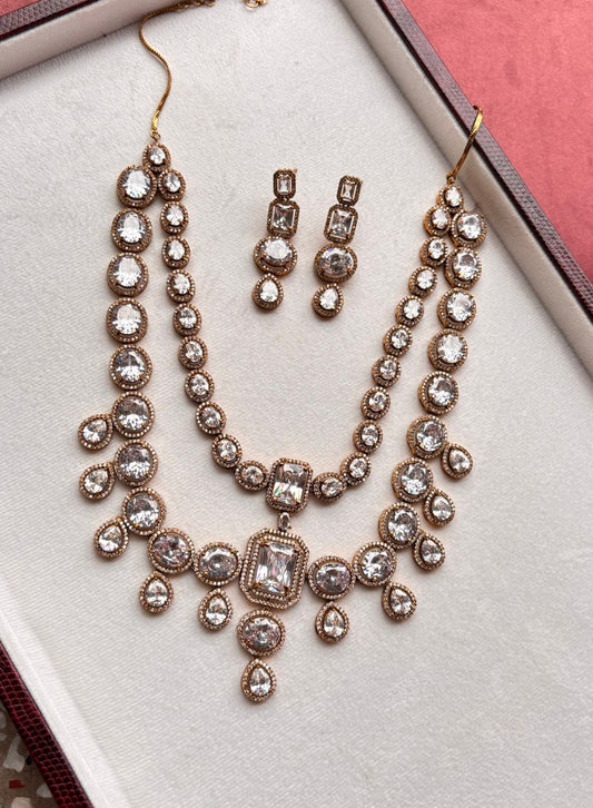 2--Layered AD Necklace Set | AD Necklace with Earrings
