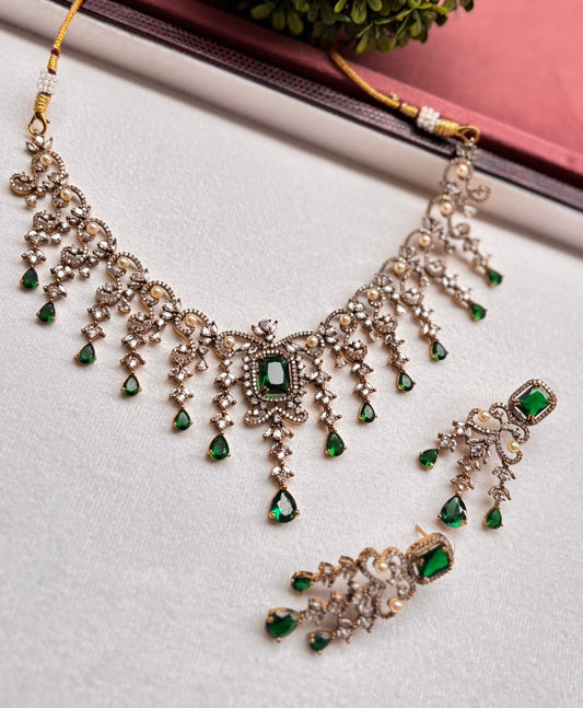 Hiral AD Necklace Set | AD Necklace with Earrings