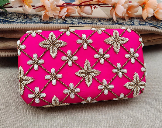 Amita Hot Pink Box Clutch