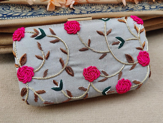 Alvira Grey Floral Box Clutch