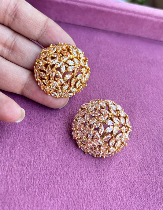 Round AD/CZ Rose Gold Studs with back clip