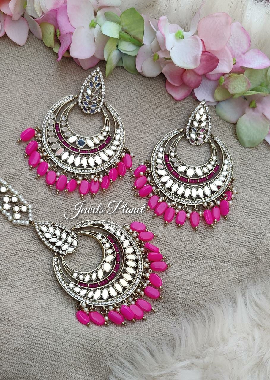 Amira Mirror Oversized Earrings Tikka