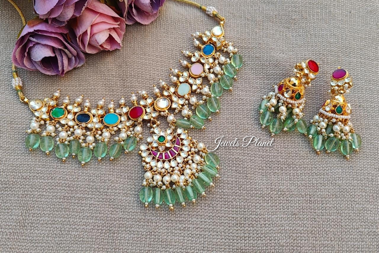 Harshini Pachi Kundan Necklace Set