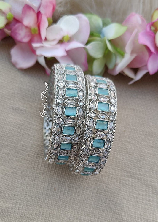 Lavisha Polki Bangles (Silver Aqua)