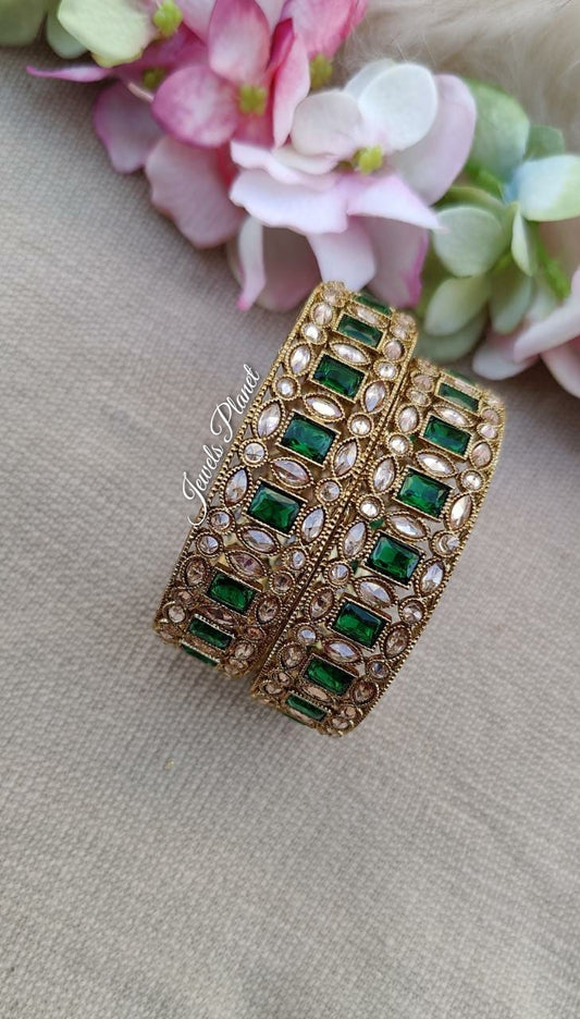 Lavisha Polki Bangles (Green)