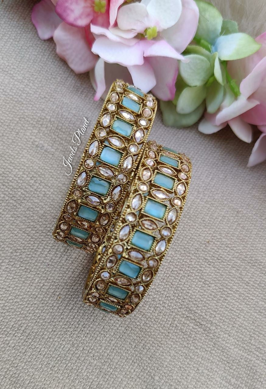 Lavisha Polki Bangles (Aqua)