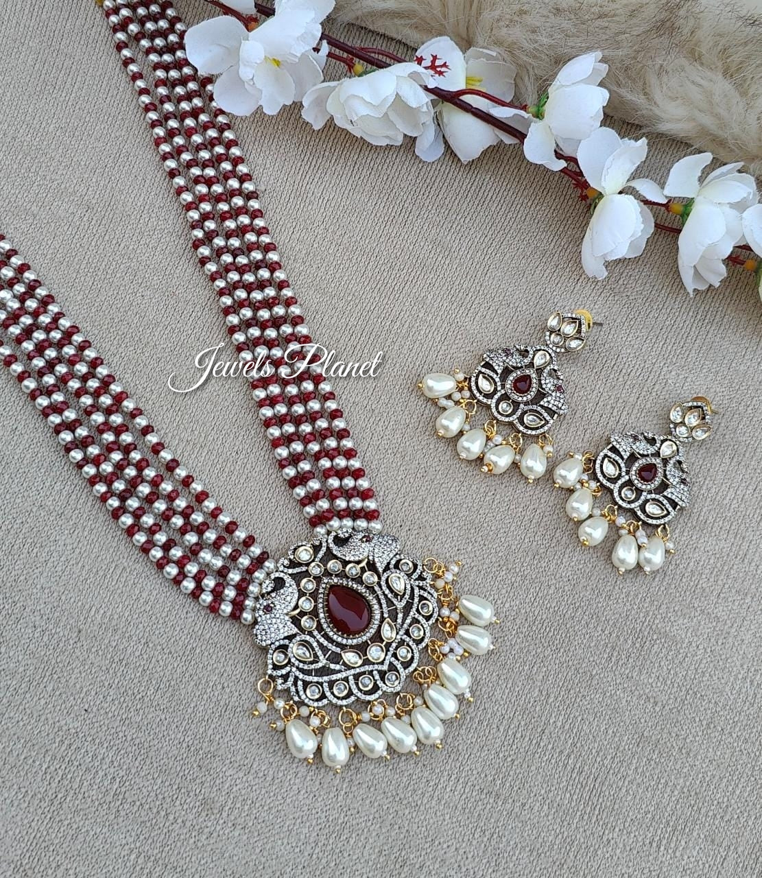 Dipanshi Long Moissanite Beaded Necklace Set