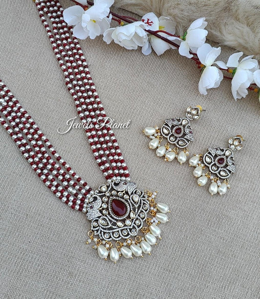 Dipanshi Long Moissanite Beaded Necklace Set