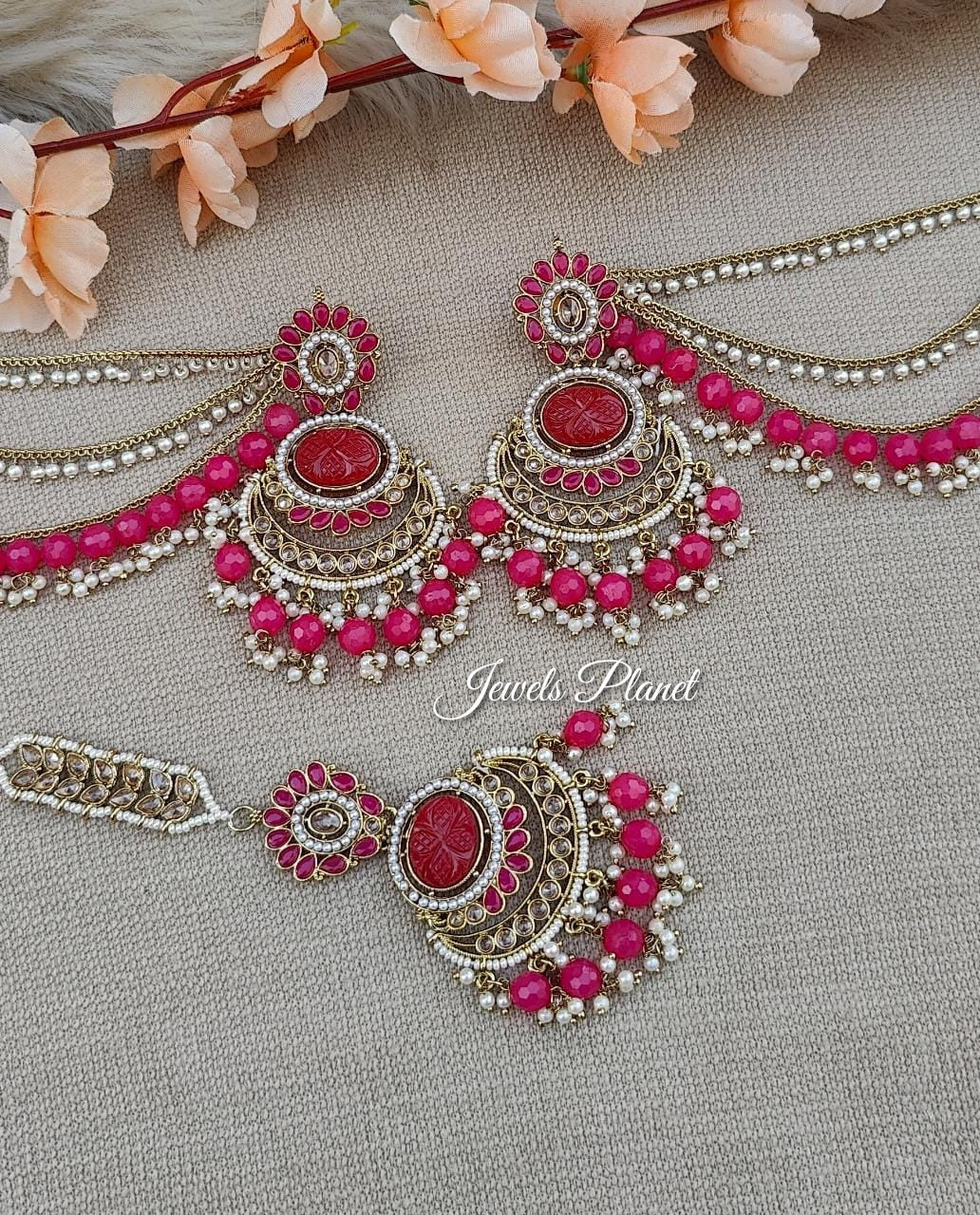 Aruna Polki Earrings Tikka with detachable earchains