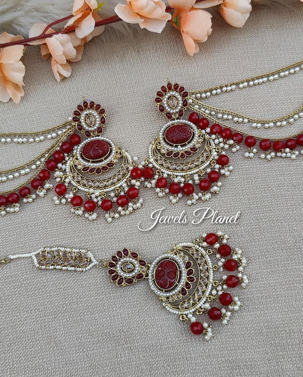 Aruna Polki Earrings Tikka with detachable earchains