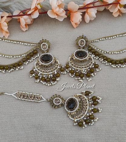 Aruna Polki Earrings Tikka with detachable earchains