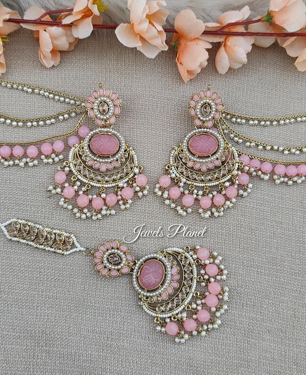 Aruna Polki Earrings Tikka with detachable earchains