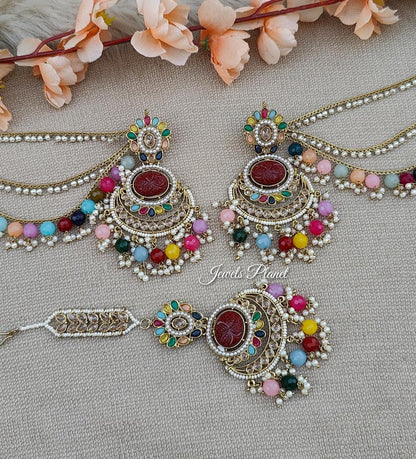 Aruna Polki Earrings Tikka with detachable earchains