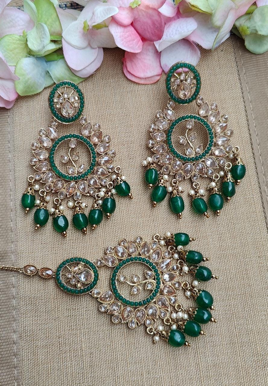 Leaf Polki Earrings Tikka