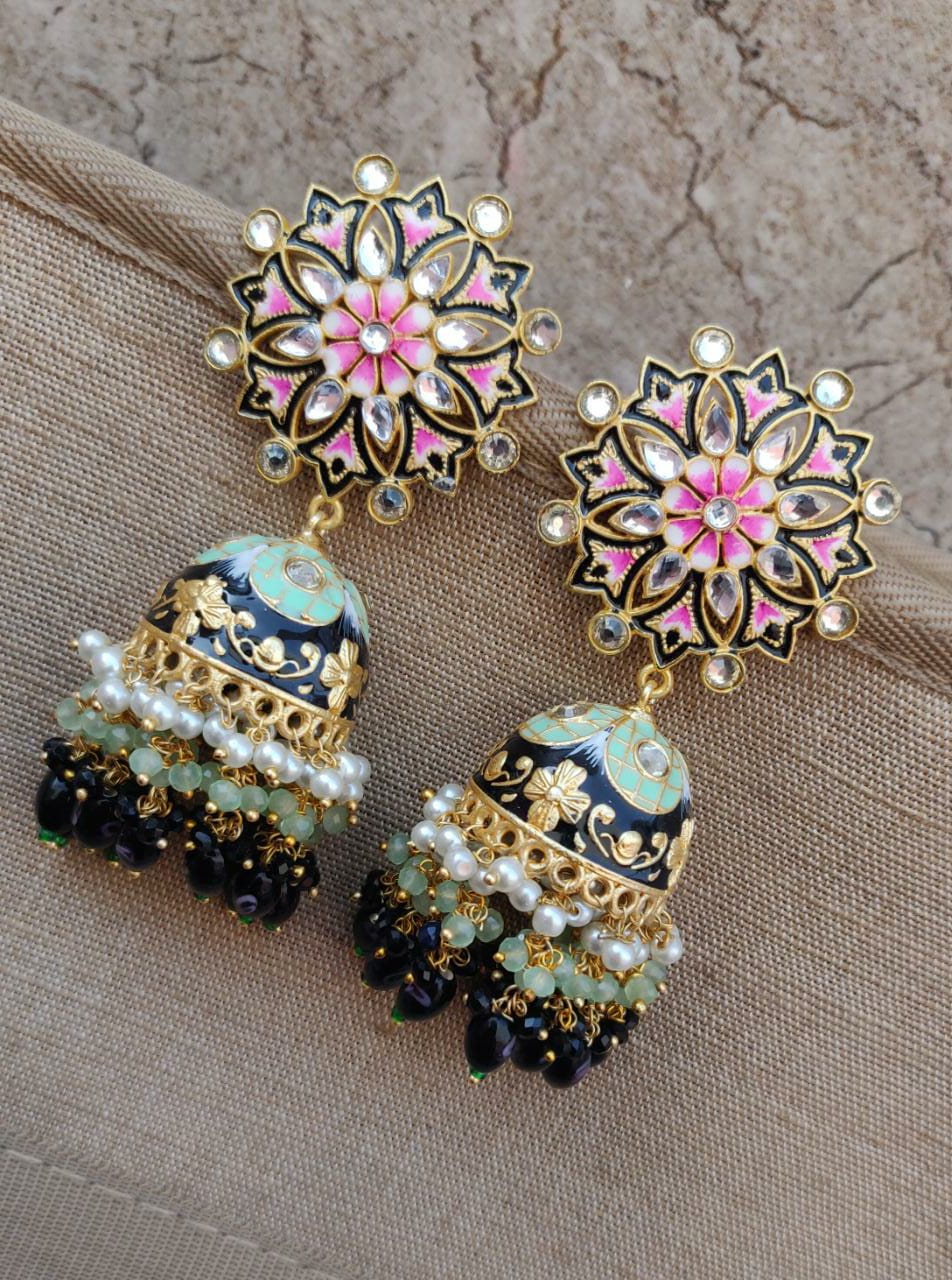 Vaniya Meenakari Jhumkas