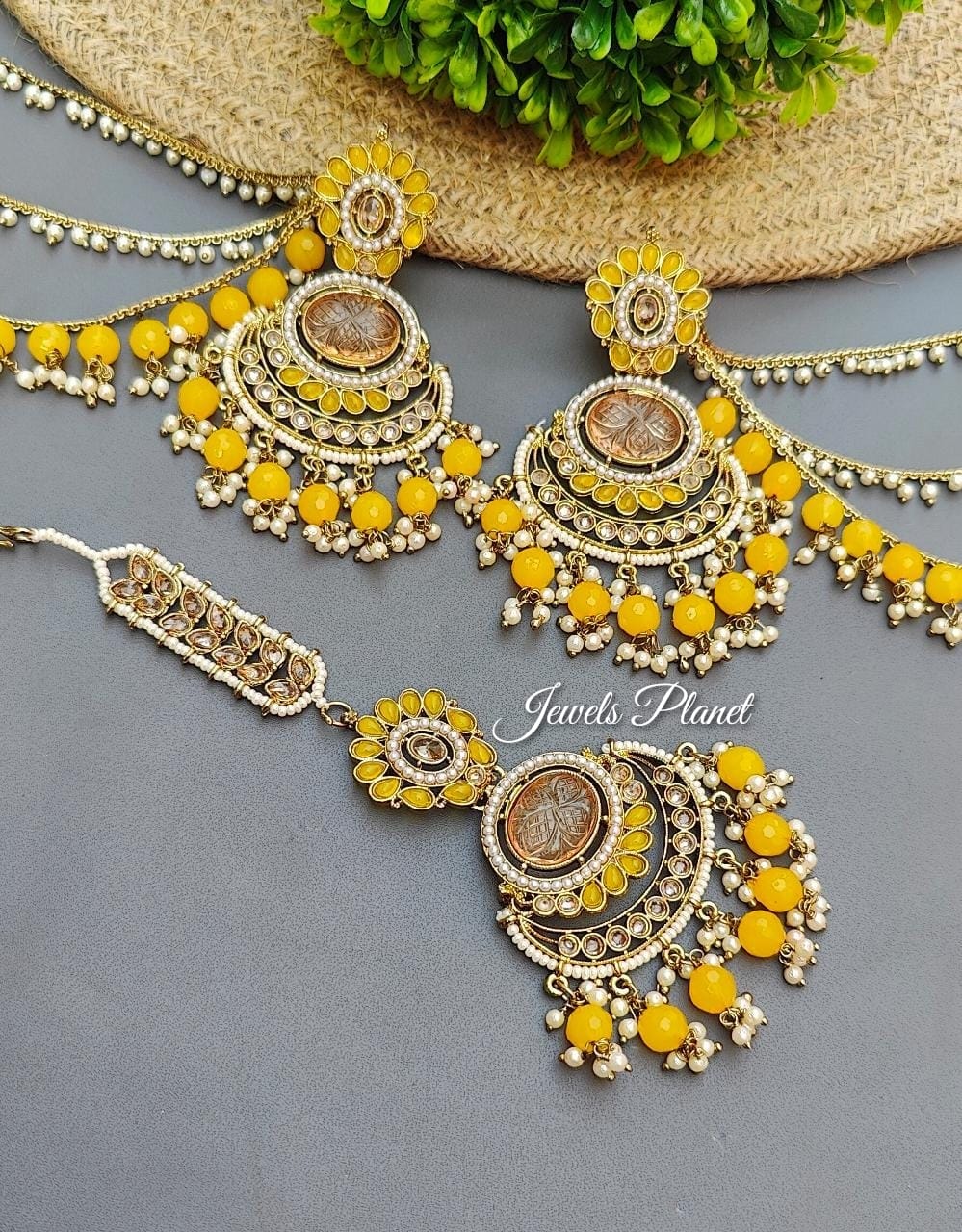 Aruna Polki Earrings Tikka with detachable earchains