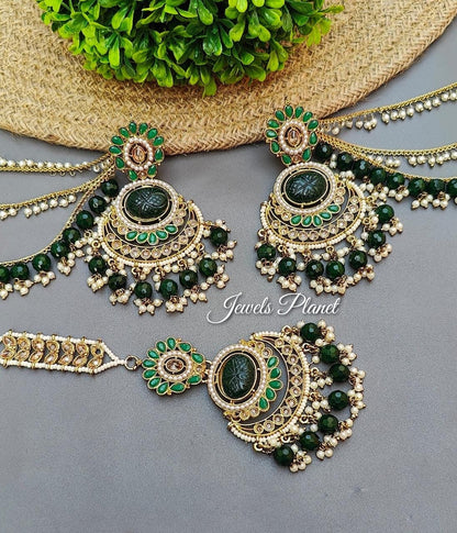 Aruna Polki Earrings Tikka with detachable earchains